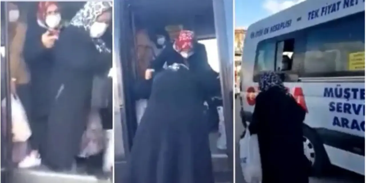 Yaşlı kadını zorla servisten indirmeye çalıştılar!